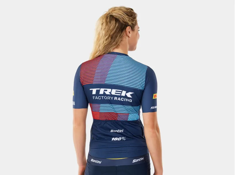 Trek Santini Factory Racing Women's Team Replica Short Sleeve Jersey in Blue-1